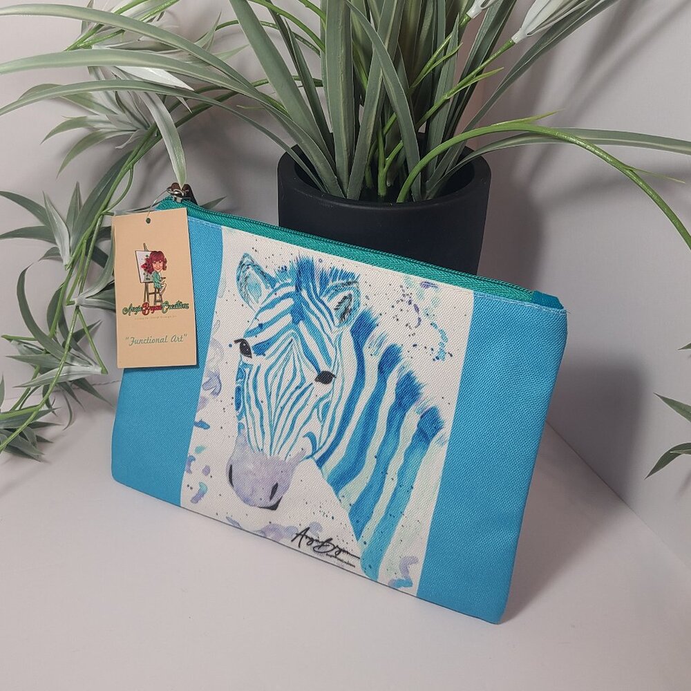 Zebra Canvas Wristlet Zipper Pouch – Original Art by Angie Bryan